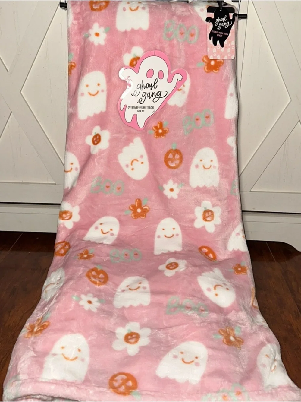 Ghoul Hang Spooky Pink Ghost Plush Throw Blanket